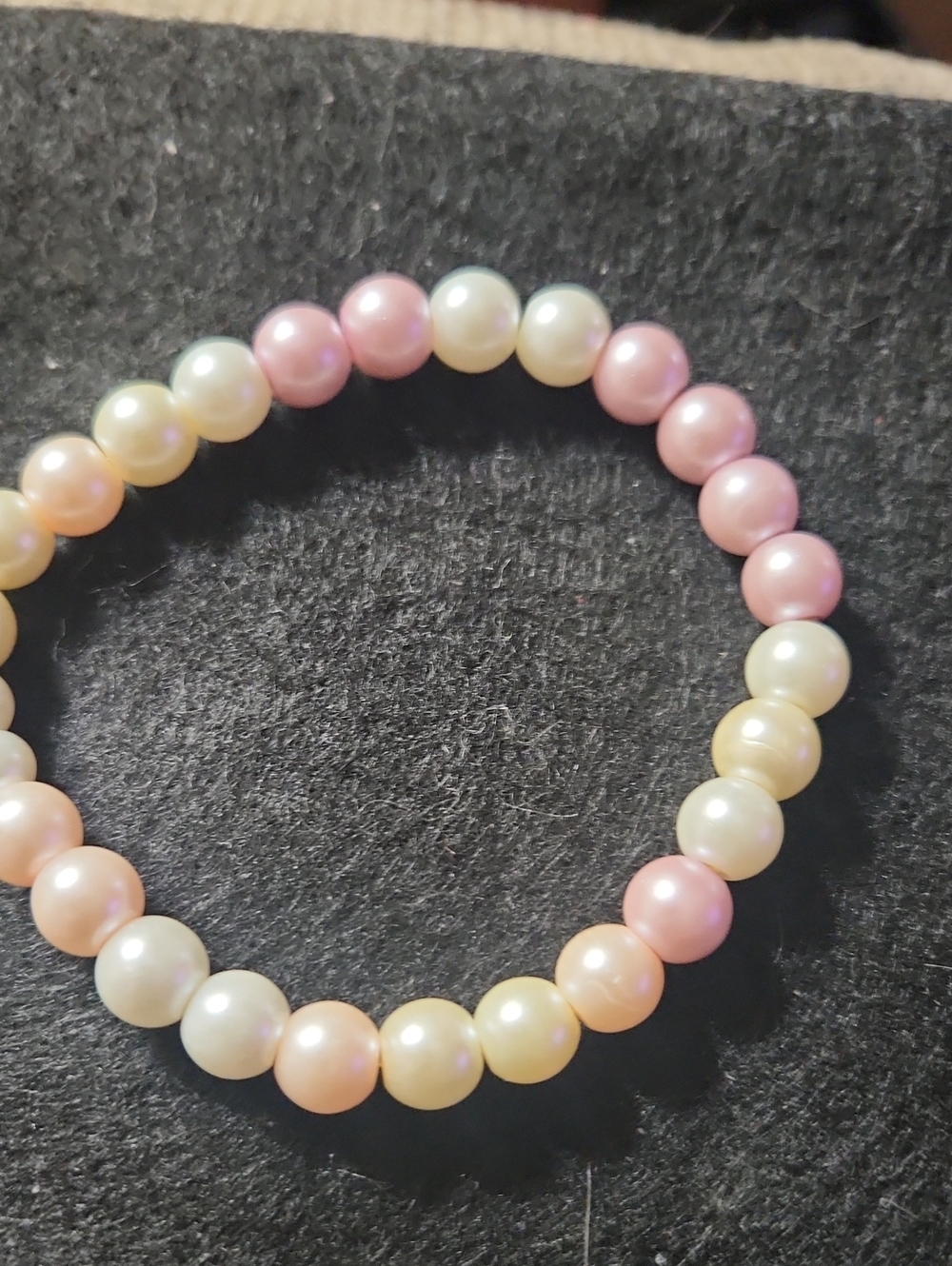 Hand Crafted Pink & Cream Pearl Stretch Bracelet